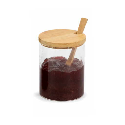 [1055] Azucarera vidrio 8x10 c/cuch bambu